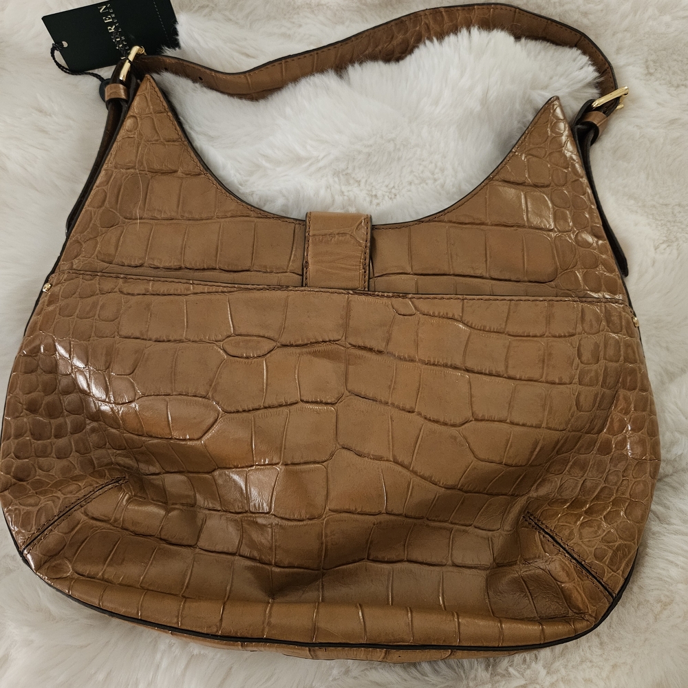 Ralph Lauren Leather Crocodile-Embossed Acadian Hobo Shoulder Bag NWT - Picture 2 of 6